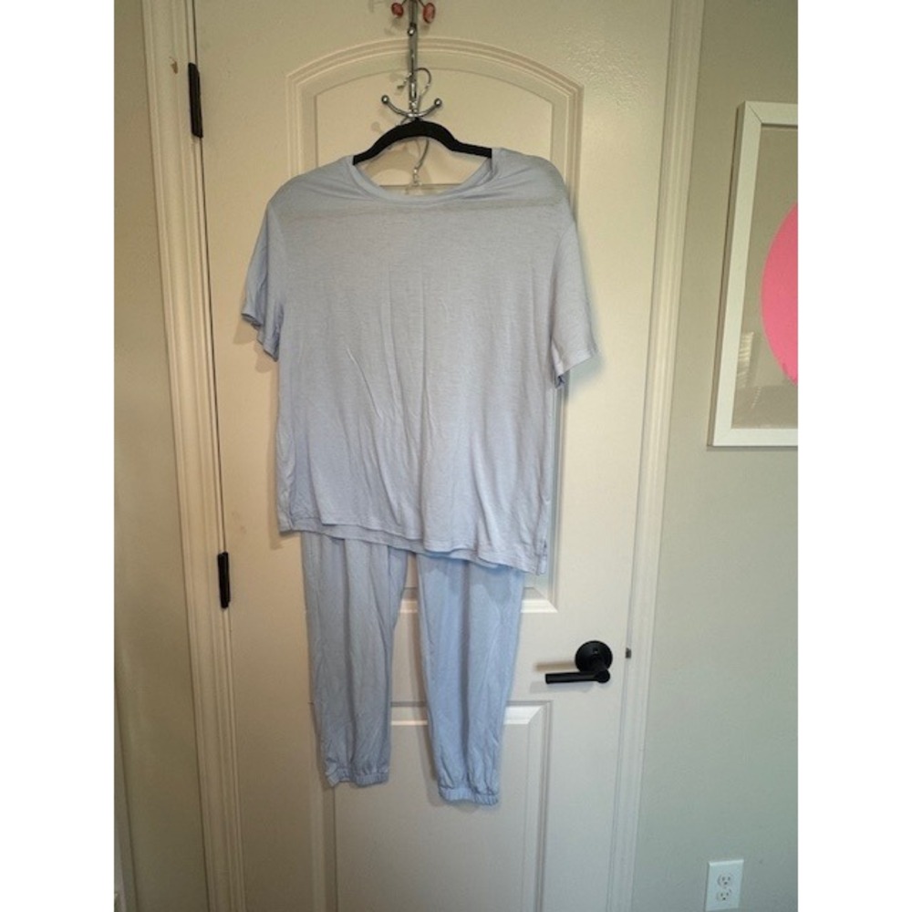 Auden‎ Womens Light Blue 2 Piece Pajama Set Short Sleeve Top Jogger Pants Size M